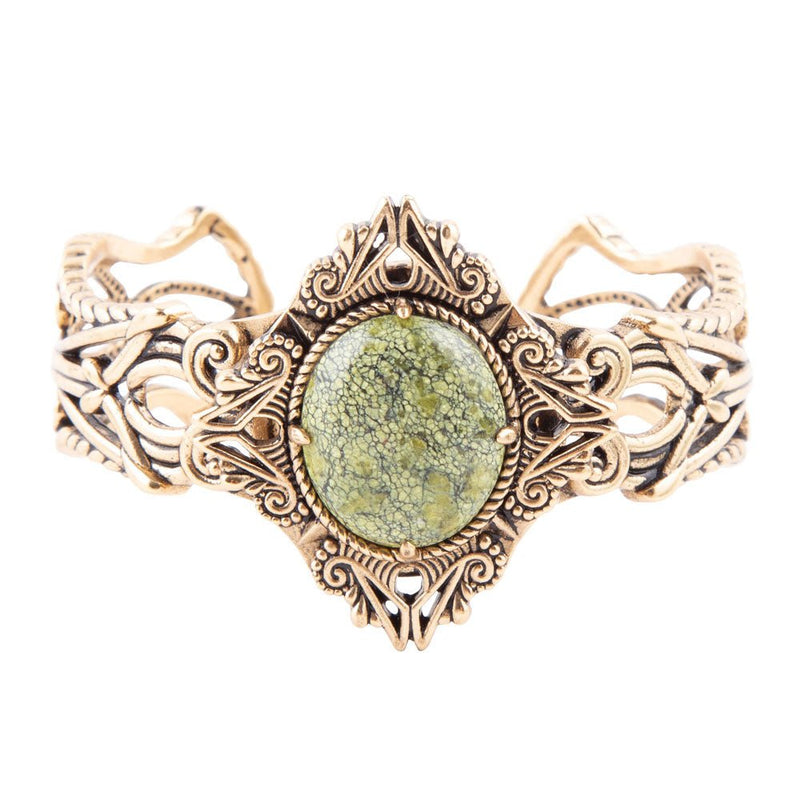 Aspen Green Serpentine and Golden Bronze Statement Cuff Bracelet