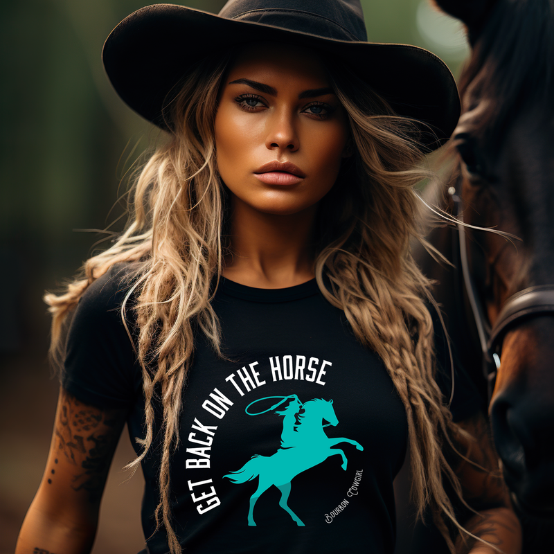 Get Back on the Horse Black Graphic Tee Shirt - Bourbon Cowgirl