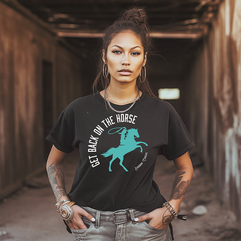 Get Back on the Horse Black Graphic Tee Shirt - Bourbon Cowgirl