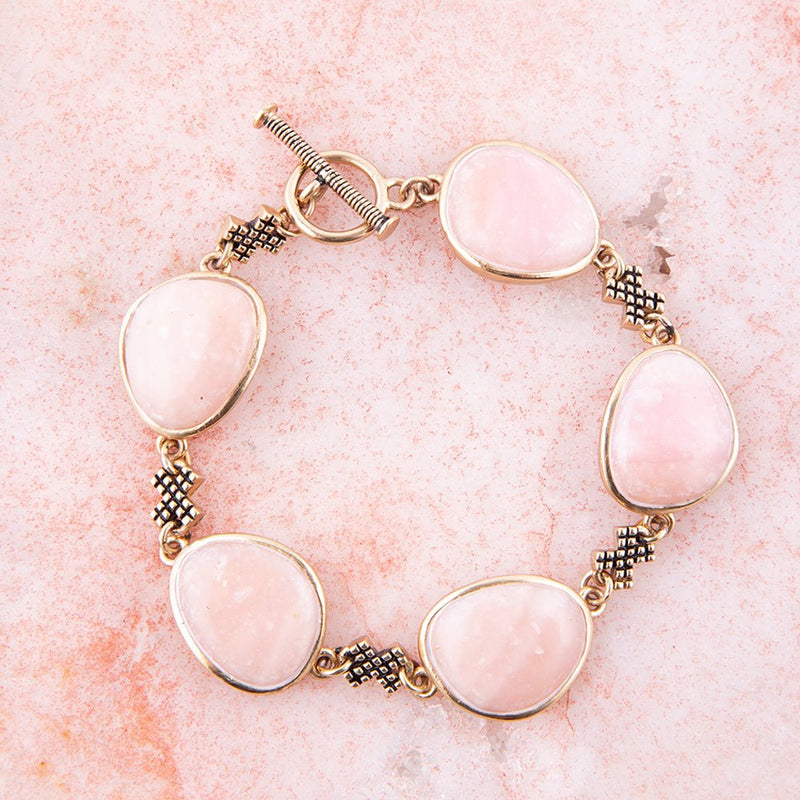 Aruba Pink Opal Golden Link Toggle Bracelet